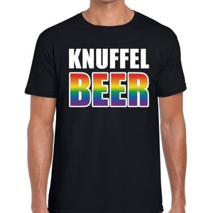 Gay pride Knuffel beer tekst/fun shirt zwart heren