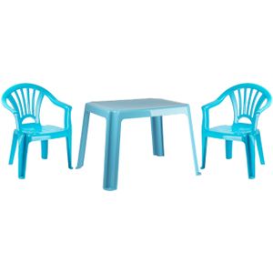 Kunststof kinder meubel set tafel met 2 stoelen licht blauw
