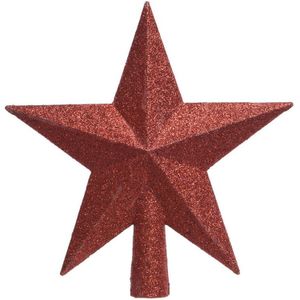 1x Glitter piek in stervorm kerst rood 19 cm kunststof/plastic