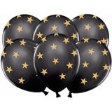 12x zwarte ballonnen met gouden sterretjes