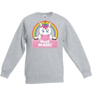 Eenhoorn dieren sweater grijs voor meisjes