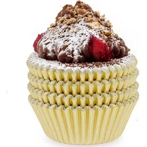 Kinvara Muffin en cupcakes maken vormpjes - papier - goud - set 100x stuks - dia 11 cm - zelf taartjes maken