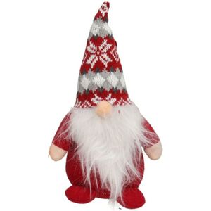 Pluche gnome/dwerg/kabouter decoratie pop/knuffel kleding rood en muts 26 x 11 cm