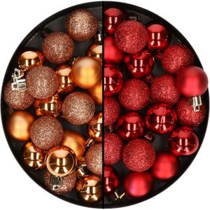 40x stuks kleine kunststof kerstballen rood en koper 3 cm