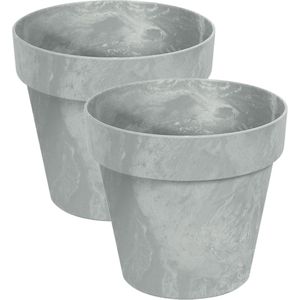 Set van 2x stuks kunststof bloempotten/plantenpotten betonlook 20 cm licht grijs