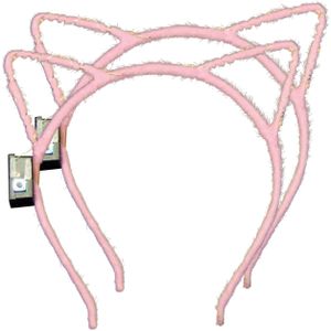 Verkleed/feest diadeem katten/poezen oren/oortjes - 2x - roze - meisjes - LED licht - carnaval