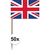 50x Vlaggetjes prikkers Engeland/Verenigd Koninkrijk 8 cm hout/papier