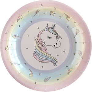 Santex eenhoorn thema feest wegwerpbordjes - 10x - 23 cm - unicorn/magie themafeest