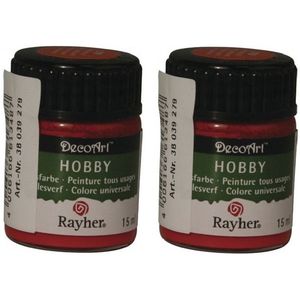 2x Acrylverf/hobbyverf wijnrood 15 ml hobby materiaal