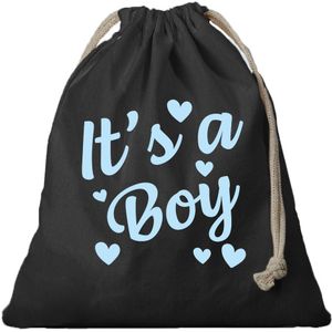 1x Katoenen kraamcadeau tasje/ cadeautasje It's a boy zwart 25 x 30 cm