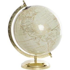 Items Deco Wereldbol/globe op voet - kunststof - wit/goud - home decoratie artikel - D25 x H35 cm