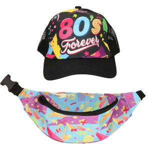 Foute 80s/90s party verkleed set pet en heuptasje - dames - jaren 80/90 verkleed accessoires