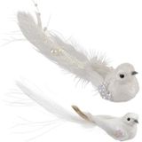 Witte vogeltjes op clip decoratie 12x