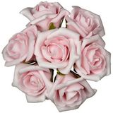 Ideas4seasons Decoratie roosjes foam - 2x - bosje van 7 - lichtroze - Dia 6 cm