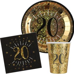 Verjaardag feest bekertjes/bordjes en servetten leeftijd - 30x - 20 jaar - goud