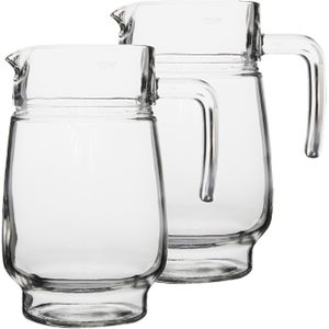 2x stuks glazen schenkkannen/karaffen 1,6 liter