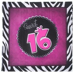 40x verjaardagdecoratie servetten 33 x 33 cm Sweet 16 print