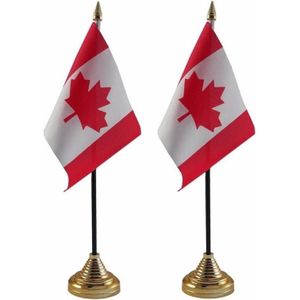 2x stuks Canada tafelvlaggetjes 10 x 15 cm met standaard