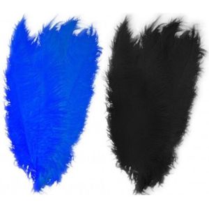 4x stuks grote veer/struisvogelveren 2x blauw en 2x zwart van 50 cm