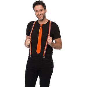Carnaval verkleedset bretels en stropdas - regenboog - oranje - volwassenen/unisex - feestkleding