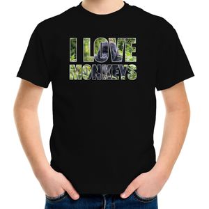 Tekst shirt I love monkeys foto zwart voor kinderen - cadeau t-shirt apen liefhebber