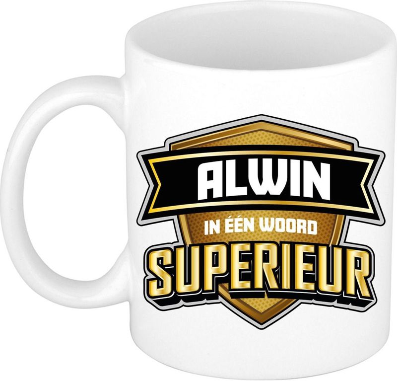 Bellatio Decorations Naam mok Alwin - superieur - 30cl - kado beker