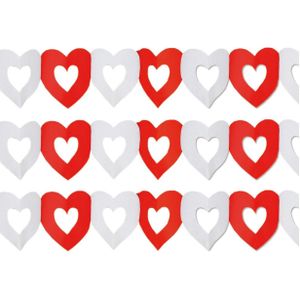 Pakket van 3x stuks hartjes slingers rood/wit 300 cm