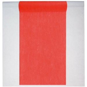 Feest tafelkleed met loper op rol - wit/rood - 10 meter