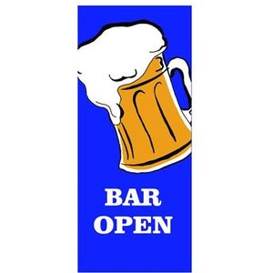 Blauwe vlag met bier pul Bar Open