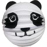 Bol lampion panda - wit - H20 cm - papier - met lampionstokje - 40 cm