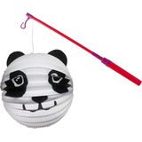 Bol lampion panda - wit - H20 cm - papier - met lampionstokje - 40 cm