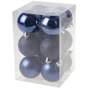 36x Kunststof kerstballen glanzend/mat donkerblauw 6 cm kerstboom versiering/decoratie