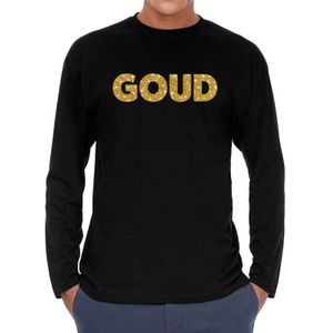 Bellatio Decorations longsleeve shirt voor heren goud - glitter tekst - foute party/carnaval - zwart