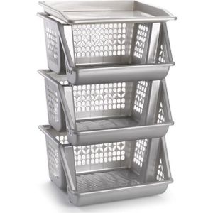 Plasticforte Opberg kratten/manden/organizers - 3 lagen/vakken - 39 x 32 x 62 cm - kunststof - zilver