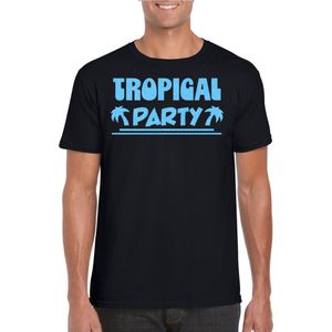 Bellatio Decorations Tropical party T-shirt heren - met glitters - zwart/blauw - carnaval/themafeest