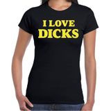 Bellatio Decorations - Foute Party T-shirt - Zwart - I Love Dicks - Glitter Geel