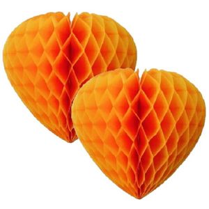 Set van 10x stuks oranje feestversiering decoratie hart 30 cm van papier