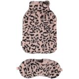 Superzachte fluffy cheetah/luipaard print warmwaterkruik en slaapmasker cadeau set roze