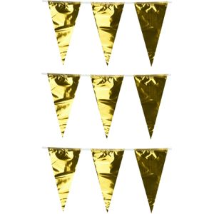 Party Vlaggenlijn - 3x - binnen/buiten - plastic - metallic goud - 6 m - 25 vlaggetjes