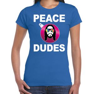 Blauw Kerstshirt / Kerstkleding peace dudes voor dames met social media kerstbal