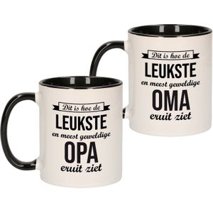 Leukste opa/oma verjaardag cadeau mokken - zwart krijtbord - 300 ml - Keramiek - vaderdag/moederdag