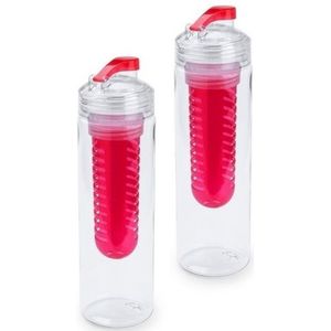 2x Water fles met fruitfilter rood 700 ml