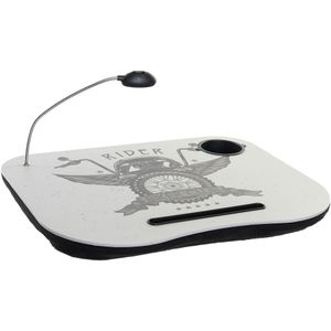 Schootkussen/laptray biker print met LED lamp en bekerhouder 48 x 38 cm - Schoottafel - Dienblad voor op schoot