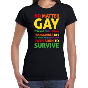 Bellatio Decorations Gay Pride t-shirt - dames - zwart - Born to survive - LHBTI