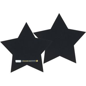 2x Zwart sterren krijtbord/schoolbord met 1 stift 27 x 26 cm
