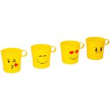 Set van 4x drinkbekers - geel - kunststof - 250 ml - met oortje