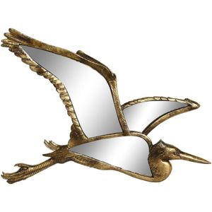 Items Wand decoratie spiegel ornament - vogel/reiger - goud - polyresin/glas - L35 x H26 cm
