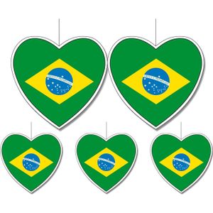 5-delige hou van Brazilie versiering set hartjes van 14 cm en 28 cm