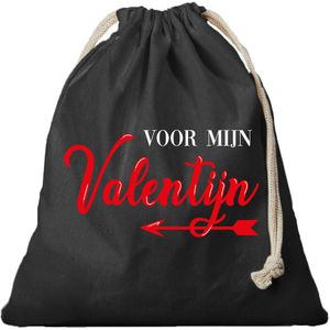 1x Katoenen tasje/ cadeautasje Voor mijn valentijn zwart 25 x 30 cm