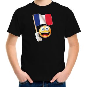Frankrijk fan shirt met emoticon en Frans zwaaivlaggetje zwart voor kinderen